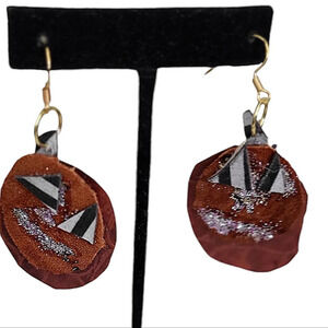 18K Gold Plated Orange Suede Pumpkins Glitter Dangle Earrings
